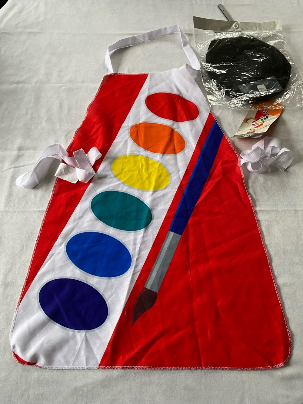 New Halloween Painters Apron and Artist Black Beret and Mustache Kids One Size